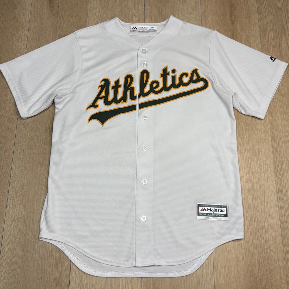 Majestic Oakland Athletics MLB Cool Base Jersey Mens Medium White Green Yellow